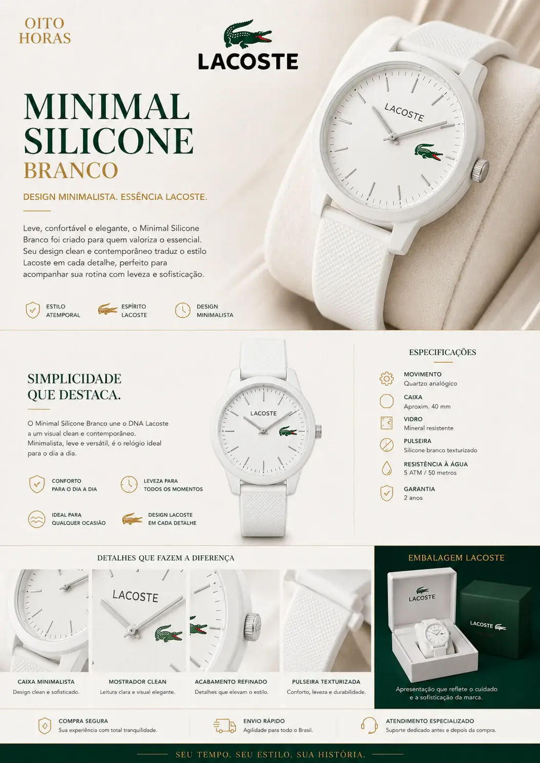 Apresentação Lacoste Minimal Silicone — Branco