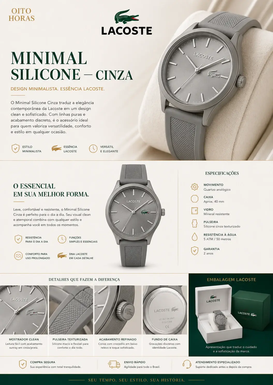 Apresentação Lacoste Minimal Silicone — Cinza