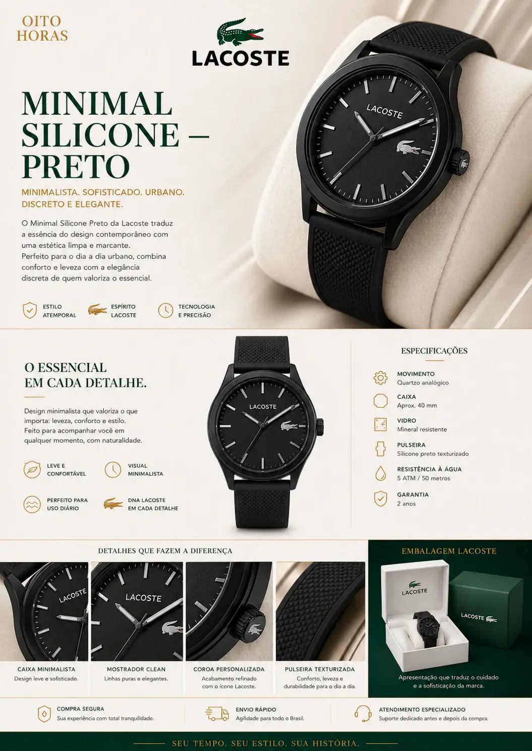 Apresentação Lacoste Minimal Silicone — Preto
