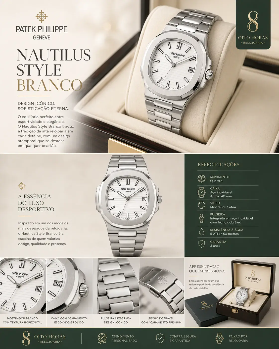 Apresentação Patek Philippe Nautilus Style — Branco