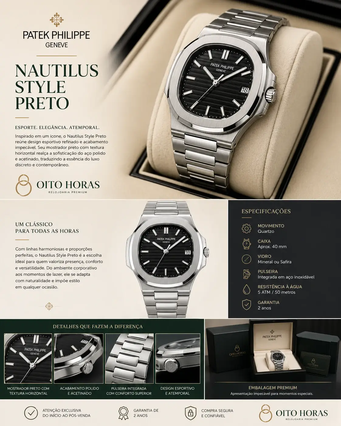 Apresentação Patek Philippe Nautilus Style — Preto