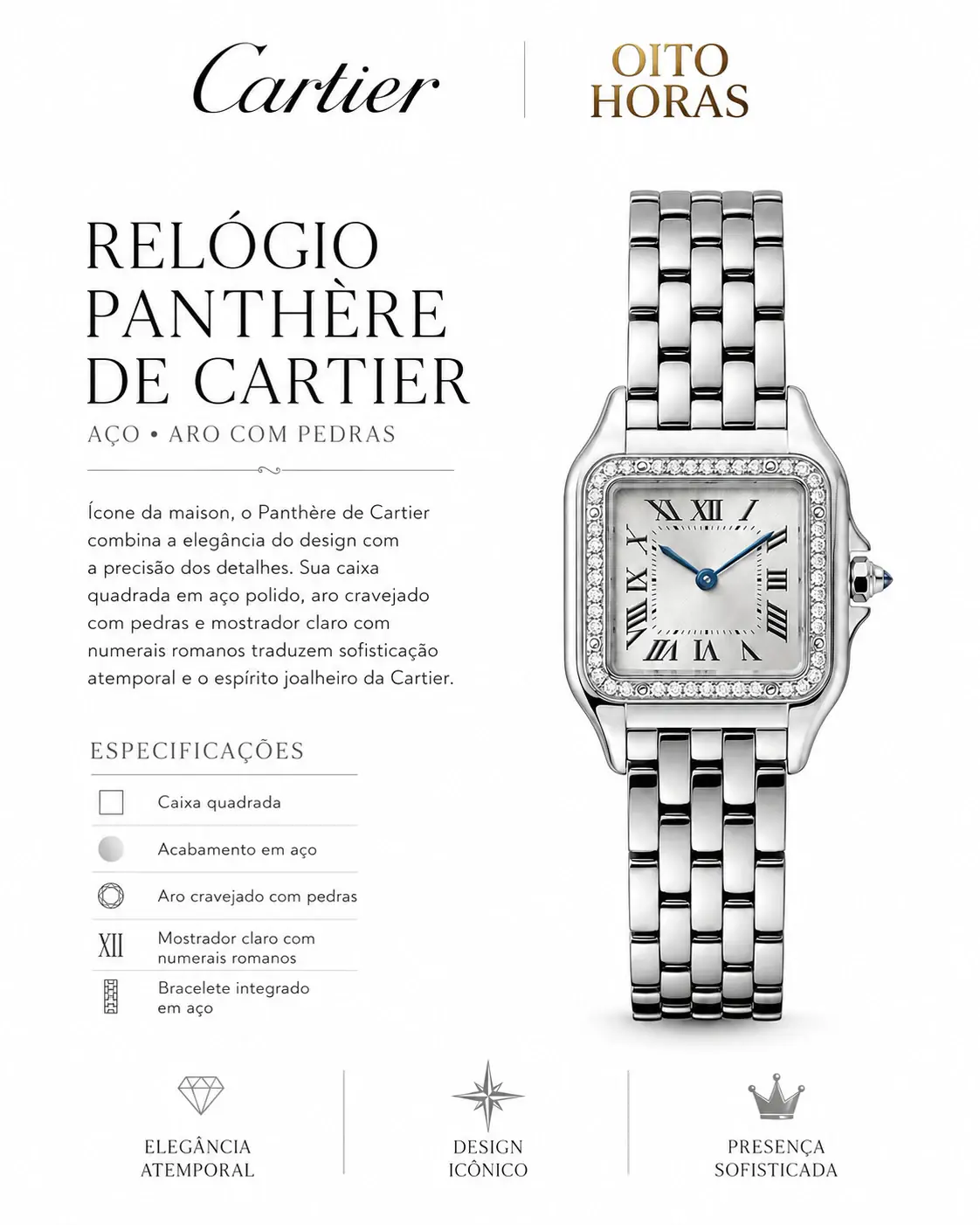 Apresentação Cartier Panthère de Cartier — Aço com Pedras