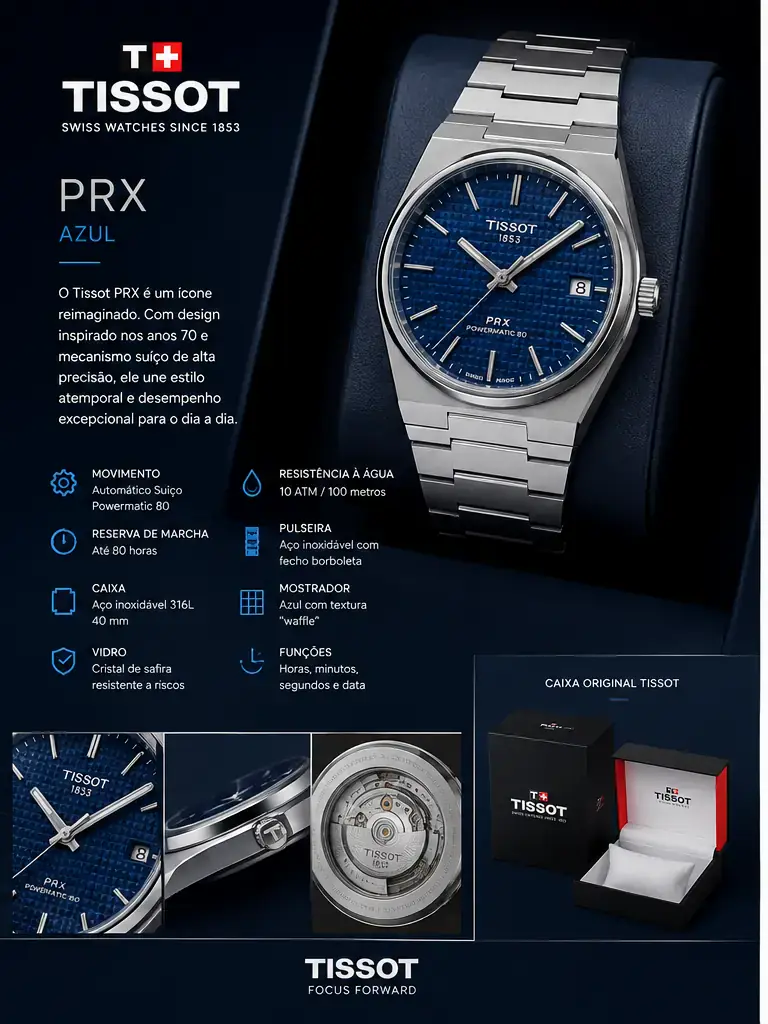 Apresentação Tissot PRX Azul