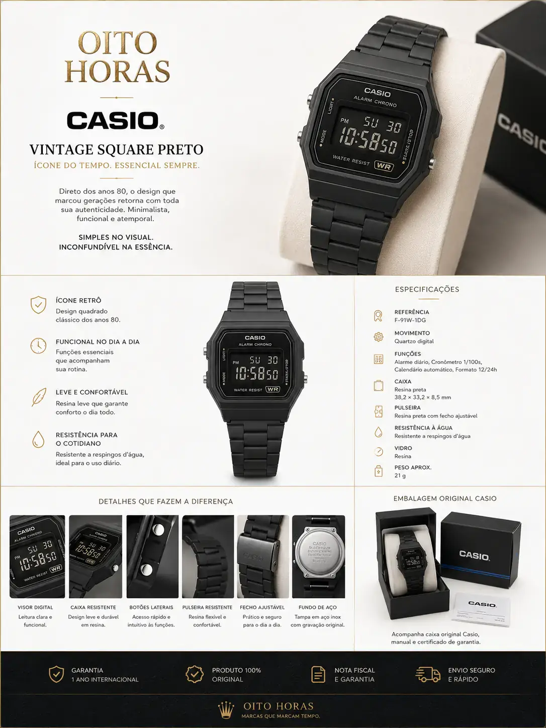 Apresentação Casio Vintage Square Preto